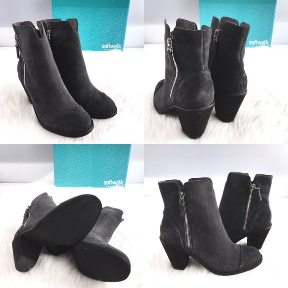 Softwalk | charcoal stone suede captoe ankle boots - Picture 5 of 8